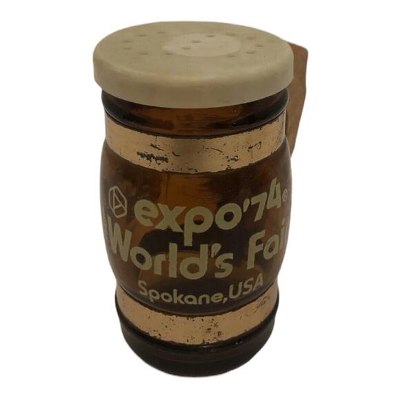 Amber Salt Pepper Shaker Glass Barrel Shape Wood Handle lot of 5 Vintage - Picture 2 of 10